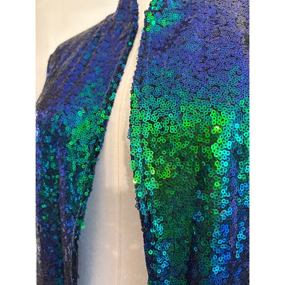 HAODUOYI Green Sequin Jacket | Metallic Sparkle Holiday Party Unisex | LARGE - Picture 4 of 9